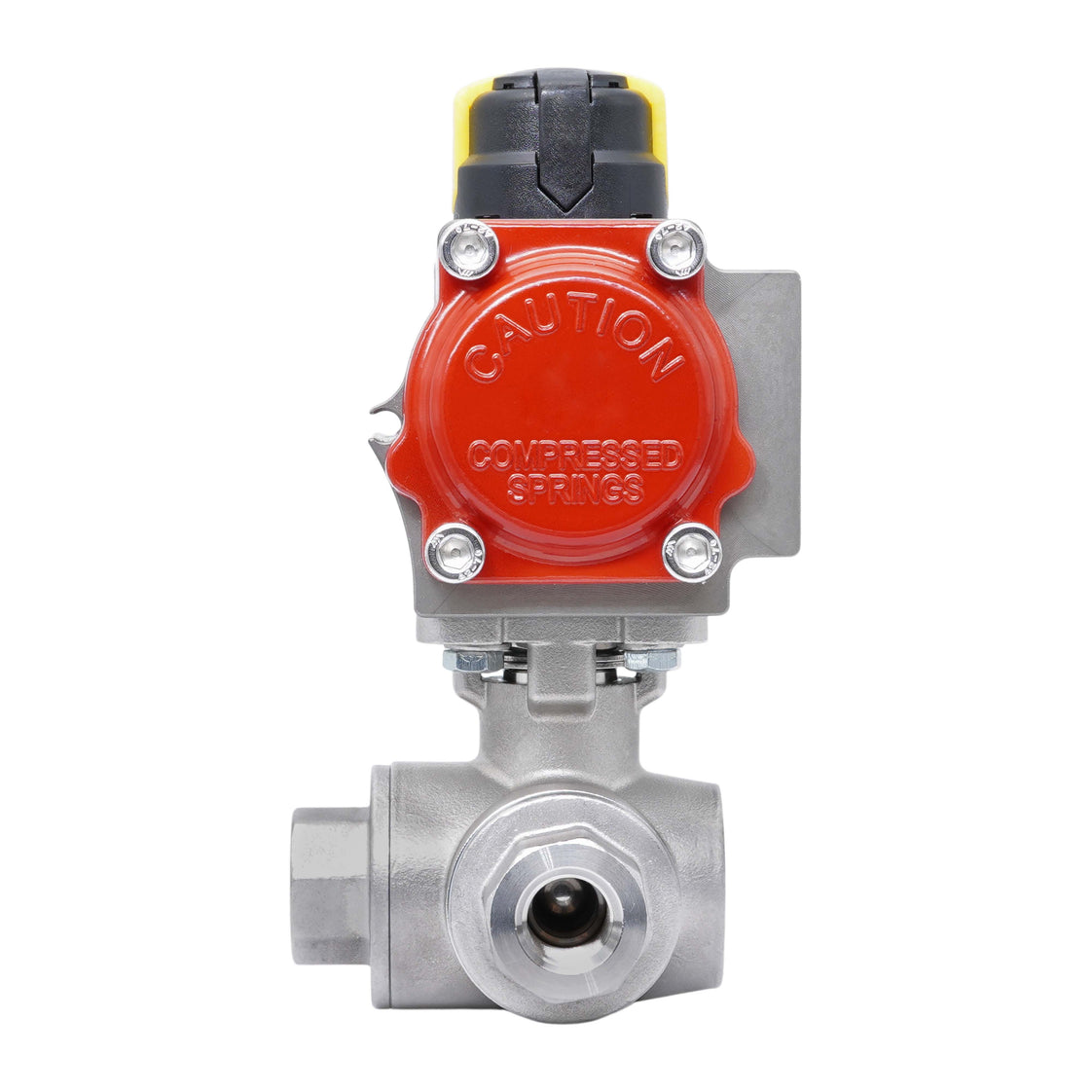 Válvula de Bola Neumática de Acero Inoxidable 3 Vías Rp 1'' L-Port Apertura por Resorte