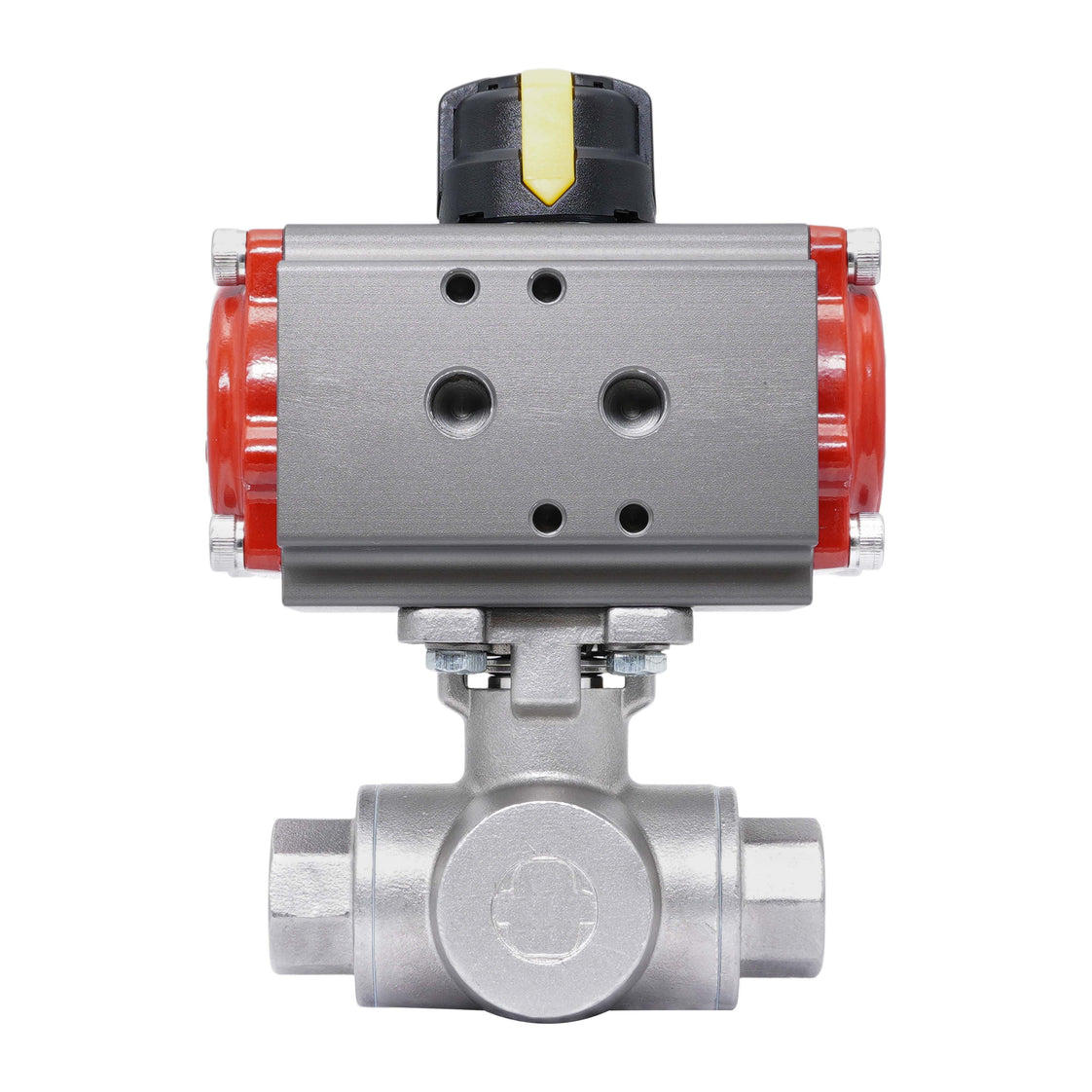 Válvula de Bola de Acero Inoxidable Neumática 3 Vías T-Port Rp 1/2'' Doble Efecto