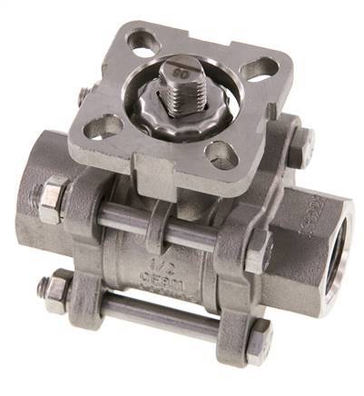 Válvula de bola de acero inoxidable de 2 vías G1/2'' 3 piezas paso total ISO-Top - BL2SA3