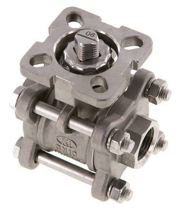 Válvula de bola de acero inoxidable de 2 vías G3/8'' y 3 piezas de paso total ISO-Top - BL2SA3