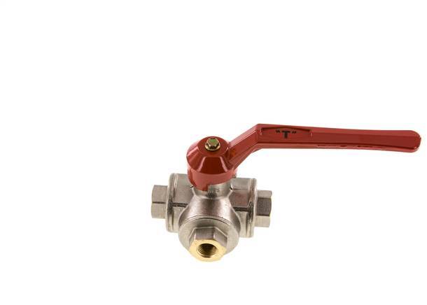 G1/4'' Válvula de bola de 3 vías con puerto en T Latón PTFE/NBR 55 bar - BL3BM