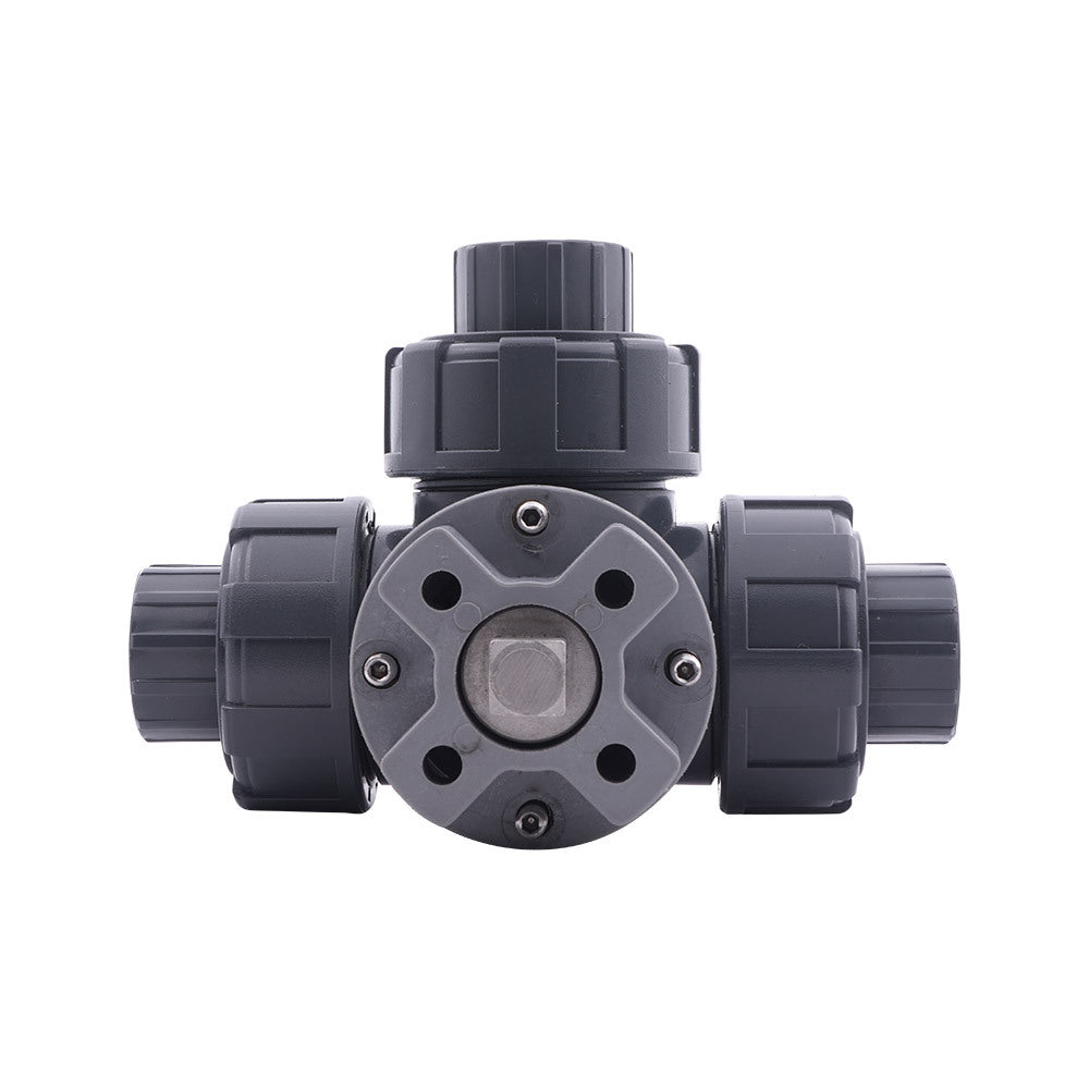 G Válvula de bola de PVC de 3/4 de pulgada con paso en T y 3 vías ISO-Top 10 bar PTFE/FKM