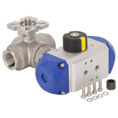 Válvula De Bola Pneumática T-port De Acero Inoxidable De Doble Efecto G3/4'' - BL3SA