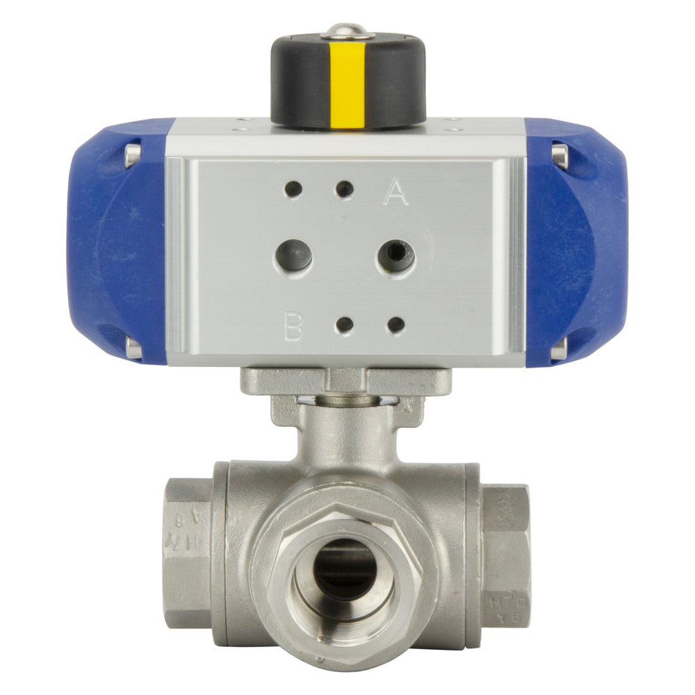 Válvula De Bola Neumática De 3 Vías En Acero Inoxidable De Puerto L G3/4'' Doble Efecto - BL3SA