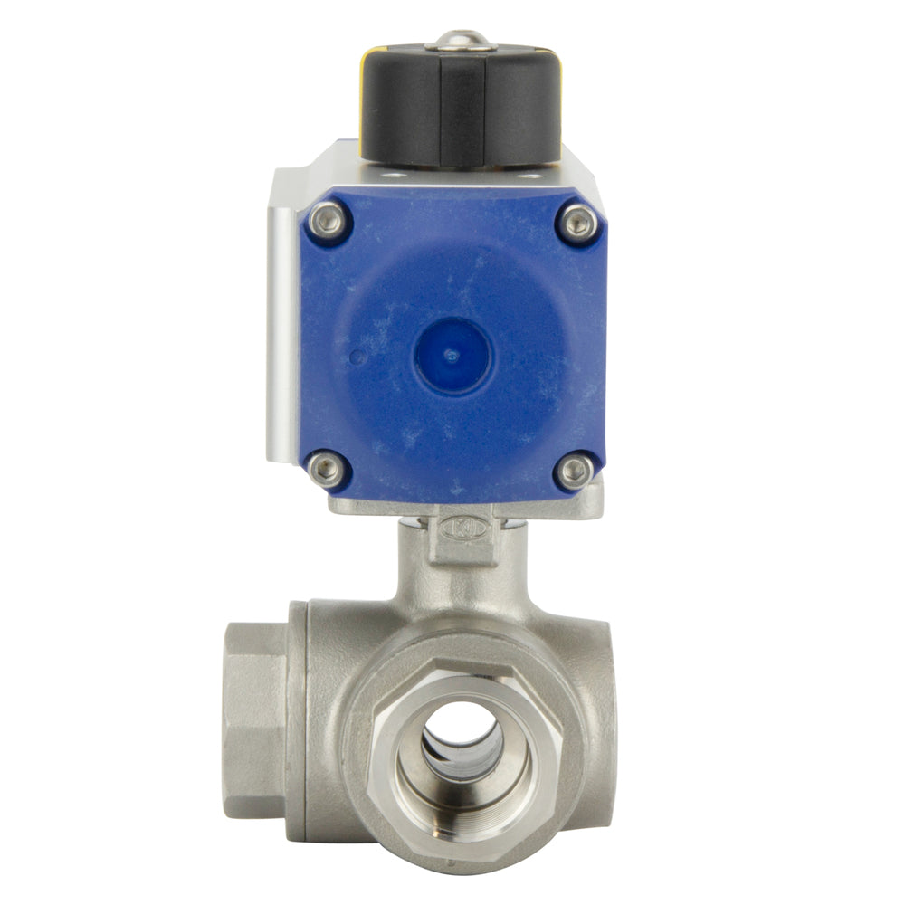 Válvula de bola neumática G1/4'' de 3 vías y puerto en L de acero inoxidable y doble efecto - BL3SA