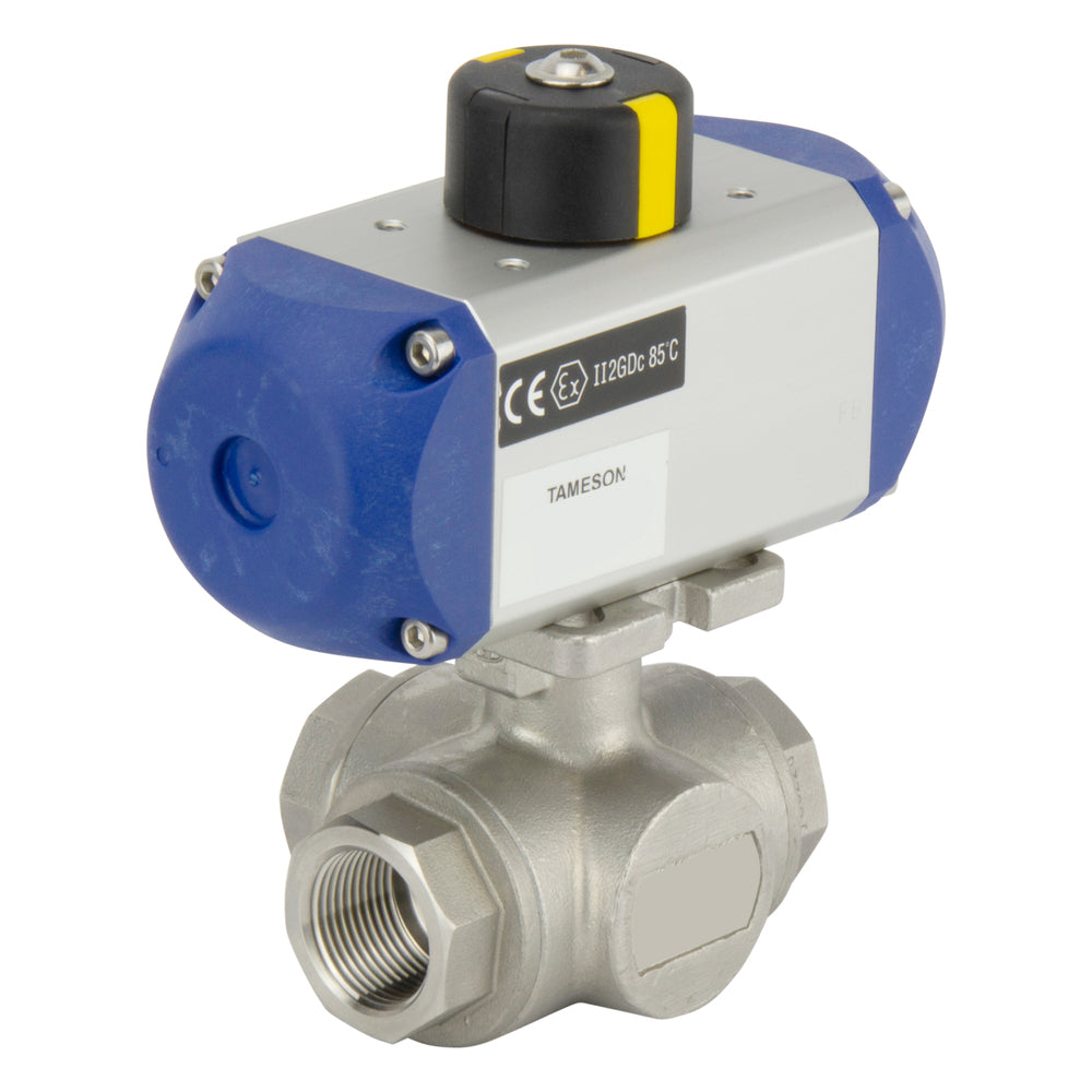 Válvula de bola neumática G1/4'' de 3 vías y puerto en L de acero inoxidable y doble efecto - BL3SA