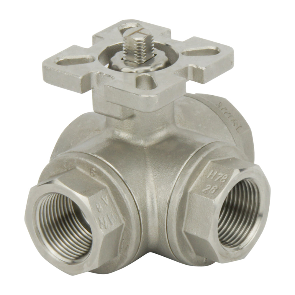 Válvula de bola neumática G1/4'' de 3 vías y puerto en L de acero inoxidable y doble efecto - BL3SA