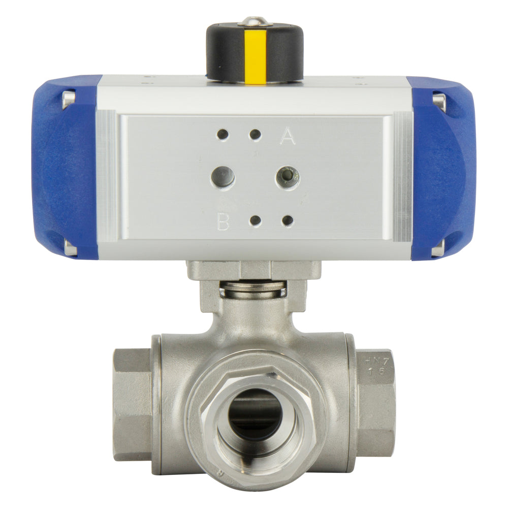 Válvula de bola neumática de acero inoxidable de 3 vías y doble efecto - BL3SA