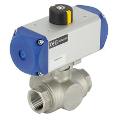 Válvula de bola neumática G1'' de 3 vías con puerto en T de acero inoxidable y muelle cerrado - BL3SA