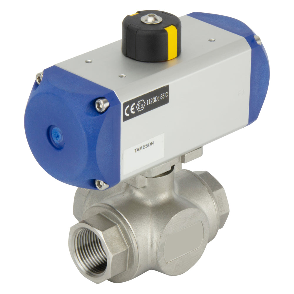 Válvula De Bola Neumática De 3 Vías En Acero Inoxidable L-Port Doble Efecto - BL3SA