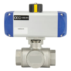 Válvula de bola neumática G1'' de 3 vías con puerto en T de acero inoxidable y muelle cerrado - BL3SA