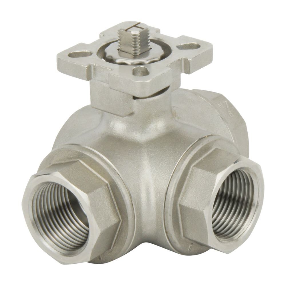 Válvula de bola neumática G1'' de 3 vías con puerto en T de acero inoxidable y muelle cerrado - BL3SA