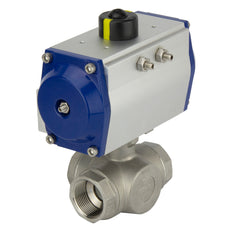 Válvula de bola neumática G1-1/2'' de 3 vías con puerto en T de acero inoxidable cerrada por resorte - BL3SA