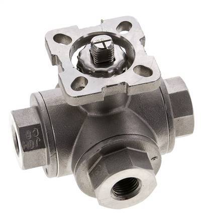 Válvula de bola de acero inoxidable de 3 vías y puerto en T G1/4'' ISO-Top 63bar - BL3SA