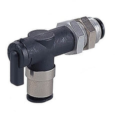 válvula de bola de 2 vías con codo de unión de 6 mm - 6 mm Serie 10