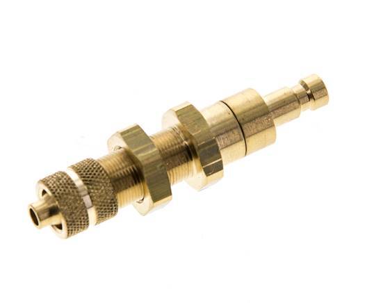 Brass DN 2.7 (Micro) Air Coupling Plug 4x6 mm Union Nut Bulkhead Double Shut-Off