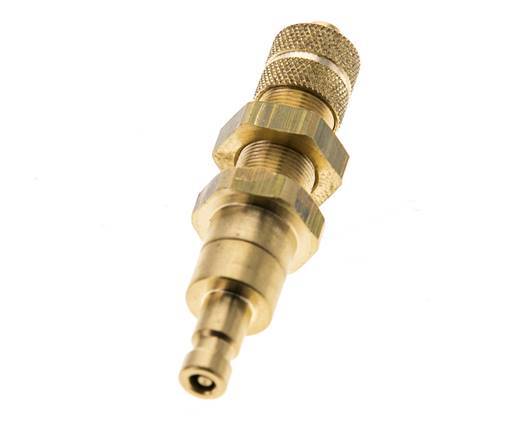 Brass DN 2.7 (Micro) Air Coupling Plug 4x6 mm Union Nut Bulkhead Double Shut-Off
