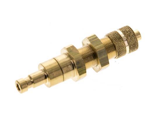 Brass DN 2.7 (Micro) Air Coupling Plug 4x6 mm Union Nut Bulkhead Double Shut-Off