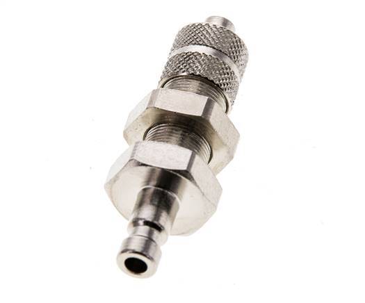 Nickel-plated Brass DN 2.7 (Micro) Air Coupling Plug 4x6 mm Union Nut Bulkhead