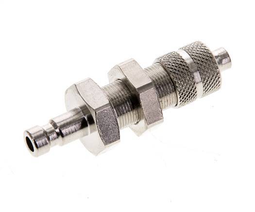 Nickel-plated Brass DN 2.7 (Micro) Air Coupling Plug 4x6 mm Union Nut Bulkhead