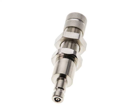 Nickel-plated Brass DN 2.7 (Micro) Air Coupling Plug 4x6 mm Union Nut Bulkhead Double Shut-Off