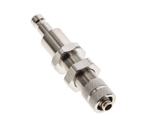 Nickel-plated Brass DN 2.7 (Micro) Air Coupling Plug 4x6 mm Union Nut Bulkhead Double Shut-Off