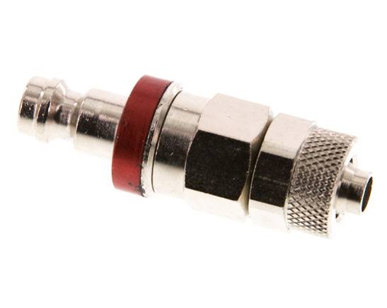Latón niquelado DN 5 Tapón de acoplamiento de aire rojo Tuerca de unión 6x8 mm Cierre doble