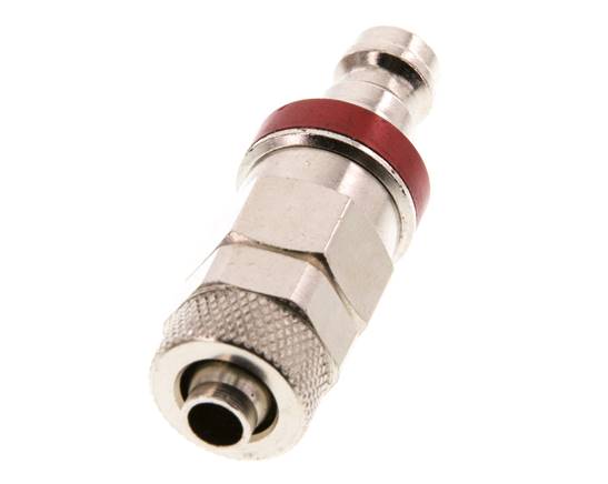 Latón niquelado DN 5 Tapón de acoplamiento de aire rojo Tuerca de unión 6x8 mm Cierre doble