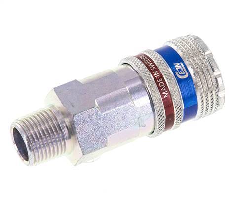 Acero/latón DN 10.4 Enchufe de seguridad para aire comprimido R 3/8 pulgadas Macho