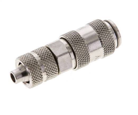 Nickel-plated Brass DN 2.7 (Micro) Air Coupling Socket 4x6 mm Union Nut Double Shut-Off