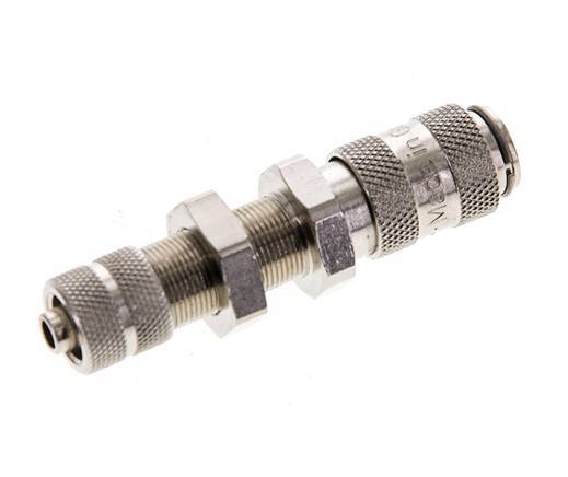 Nickel-plated Brass DN 2.7 (Micro) Air Coupling Socket 4x6 mm Union Nut Bulkhead