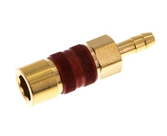 Acoplamiento de aire de latón DN 5 codificado en rojo Pilar de manguera de 6 mm