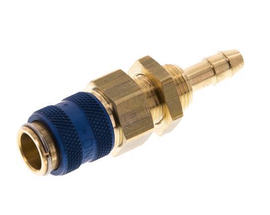 Acoplamiento de aire de latón DN 5 azul Pasamuros de 6 mm para manguera