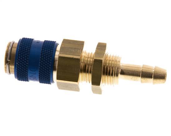 Acoplamiento de aire de latón DN 5 azul Pasamuros de 6 mm para manguera