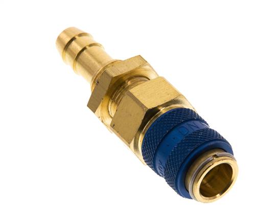 Acoplamiento de aire de latón DN 5 azul Pasamuros de 8 mm para mangueras