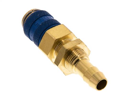 Acoplamiento de aire de latón DN 5 azul Pasamuros de 8 mm para mangueras