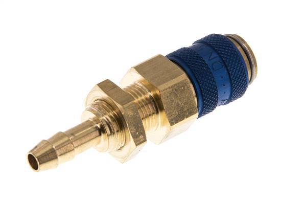 Acoplamiento de aire de latón DN 5 azul Toma de manguera de 6 mm Mampara de doble cierre