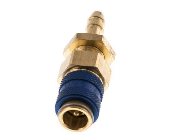 Acoplamiento de aire de latón DN 5 azul Toma de manguera de 6 mm Mampara de doble cierre