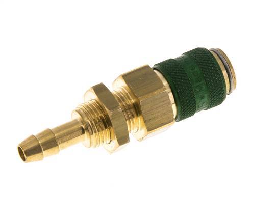 Acoplamiento de aire de latón DN 5 verde Pasamuros de 6 mm para mangueras