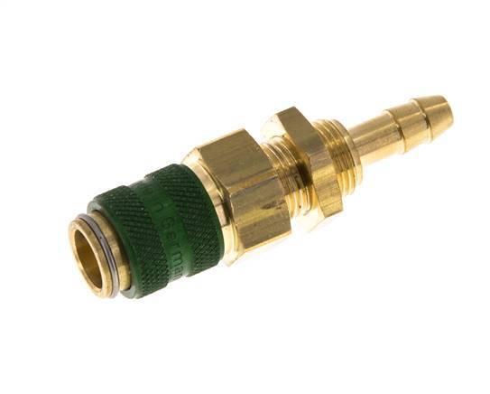 Acoplamiento de aire de latón DN 5 verde Pasamuros de 6 mm para mangueras