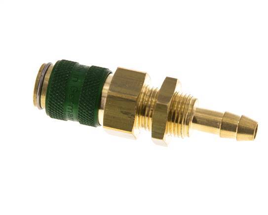 Acoplamiento de aire de latón DN 5 verde Pasamuros de 6 mm para mangueras