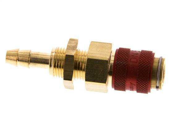 Acoplamiento de aire de latón DN 5 rojo Pasamuros de 6 mm para manguera