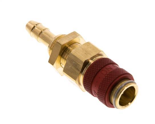 Acoplamiento de aire de latón DN 5 rojo Boquilla de manguera de 6 mm Mampara de doble cierre