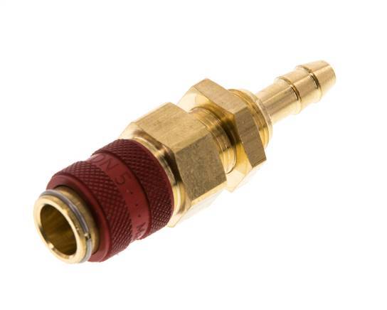 Acoplamiento de aire de latón DN 5 rojo Boquilla de manguera de 6 mm Mampara de doble cierre