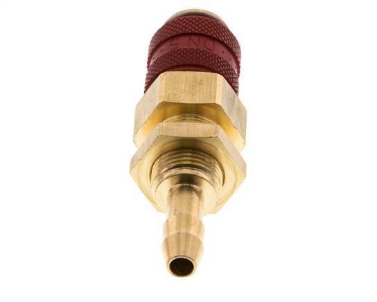 Acoplamiento de aire de latón DN 5 rojo Boquilla de manguera de 6 mm Mampara de doble cierre