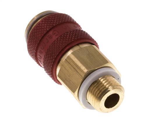 Latón DN 5 Rojo Acoplamiento de Aire Enchufe G 1/8 pulgadas Macho Doble Cierre