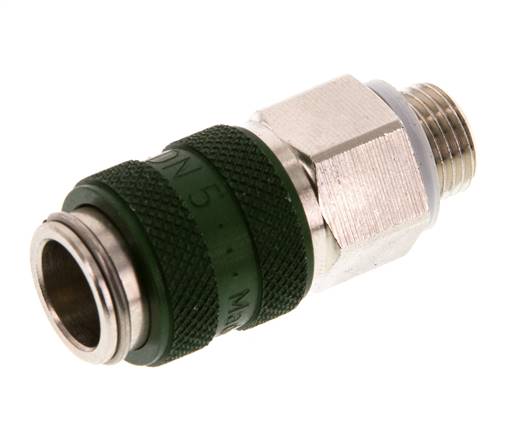 Acoplamiento de aire DN 5 Verde de latón niquelado Enchufe G 1/8 pulgada Macho Doble Cierre