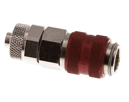 Latón niquelado DN 5 Rojo Racor de acoplamiento de aire Tuerca de unión 6x8 mm Doble cierre