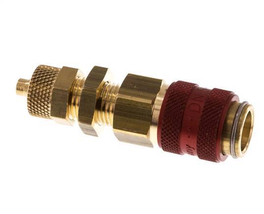 Latón DN 5 Rojo Acoplamiento de Aire Toma 4x6 mm Tuerca de Unión Pasamuros Doble Cierre