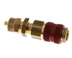 Latón DN 5 Rojo Acoplamiento de Aire Toma 4x6 mm Tuerca de Unión Pasamuros Doble Cierre
